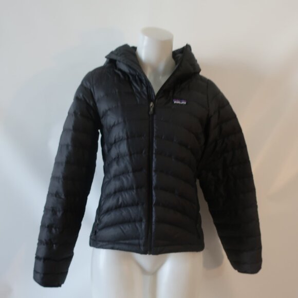 Womens Patagonia Black Hooded Goose Down Puffer Jacket Size XS - Picture 2 of 13